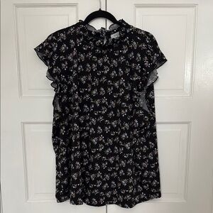 Sweet Rain Black and White Ruffled Mandarin Collar Blouse